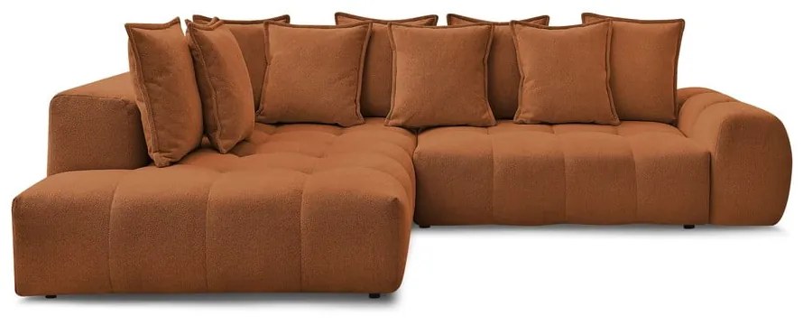 Divano angolare color terracotta allungabile e con contenitore (penisola a sinistra/a L) con rivestimento in ciniglia Everest – Bobochic Paris