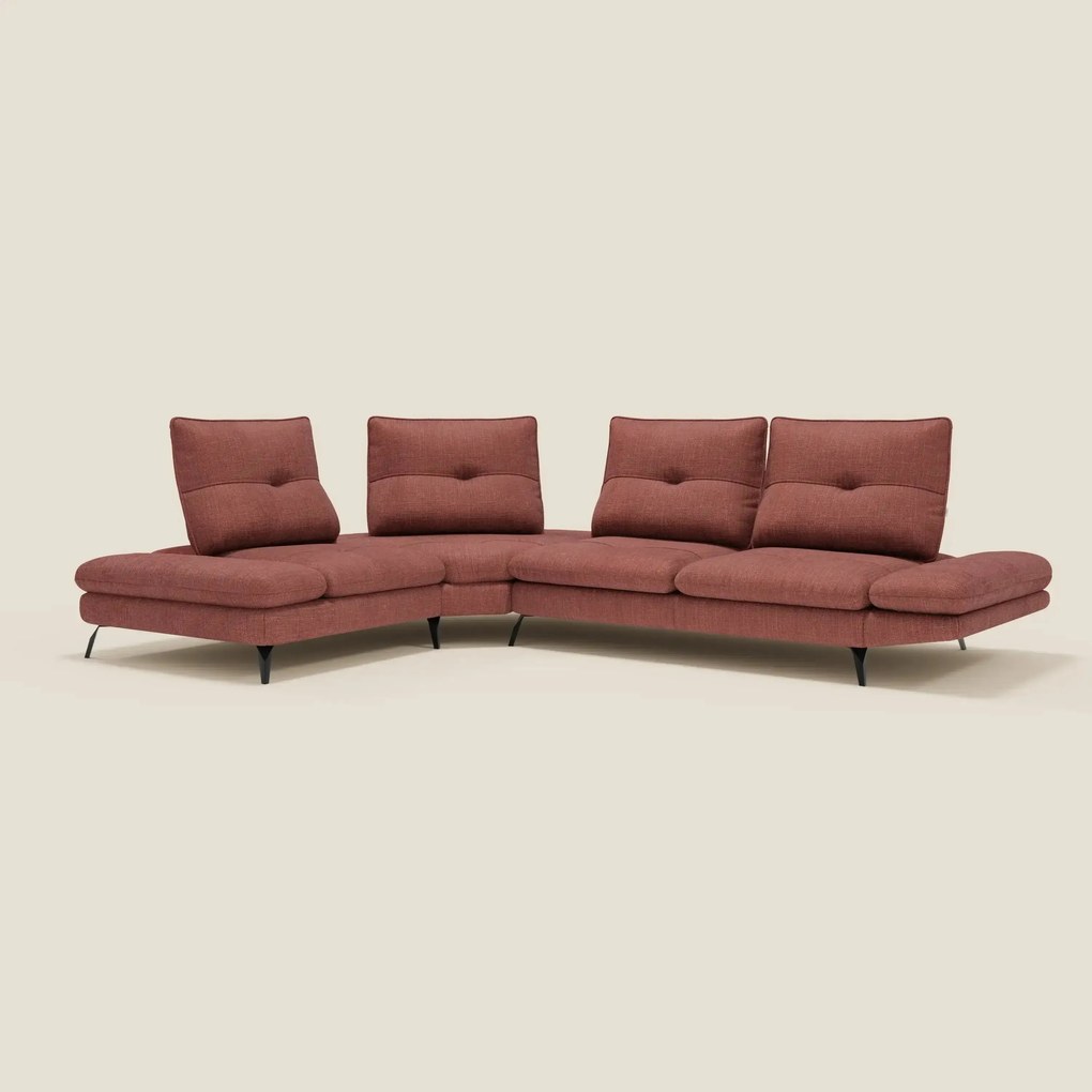 Ardex Divano Angolare - schienali traslanti e bracciolo regolabile in elegante tessuto impermeabile T06 corallo