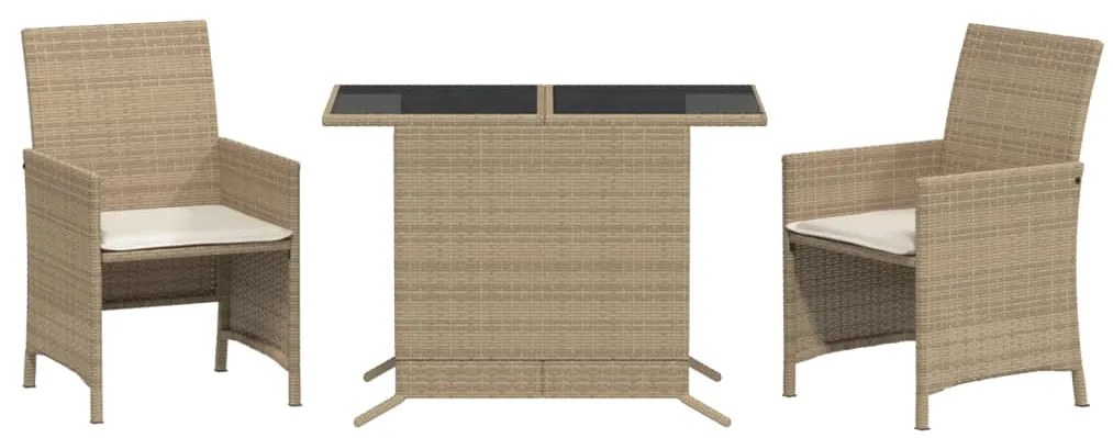 Set da Bistrò 3 pz con Cuscini Beige in Polyrattan