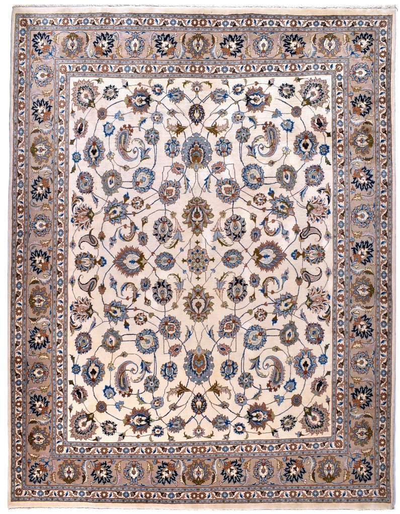 Kashmar Tappeto 370x290 Beige (Iran) Annodato A Mano