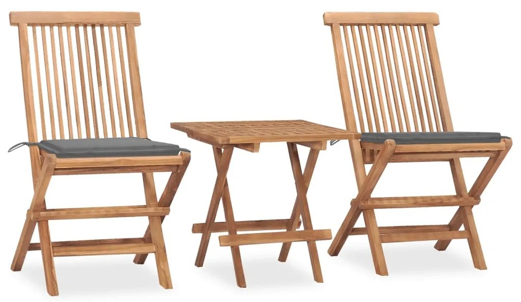 Set da pranzo giardino pieghevole 3 pz cuscino massello di teak