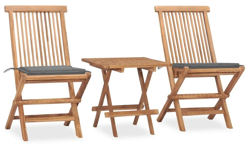 Set da pranzo giardino pieghevole 3 pz cuscino massello di teak