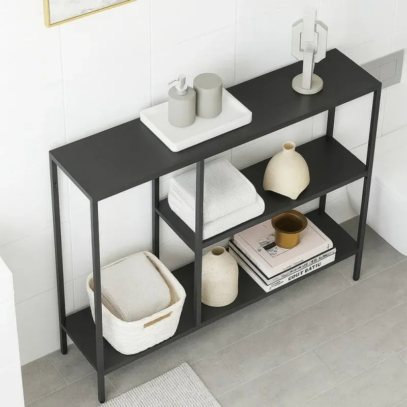 Mobile multiuso 80x80h cm in metallo grigio con vano e ripiani a giorno Jungle