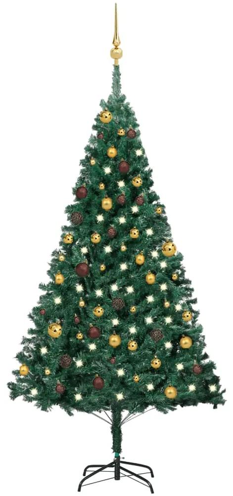 Albero di Natale Preilluminato con Palline Verde 180 cm PVC