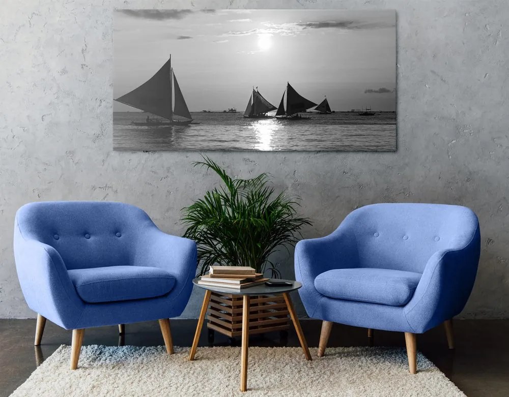 Quadro su tela – Splendido tramonto sul mare in bianco e nero
