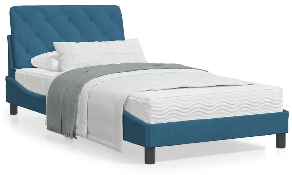 Letto con materasso blu 100x200 cm in velluto