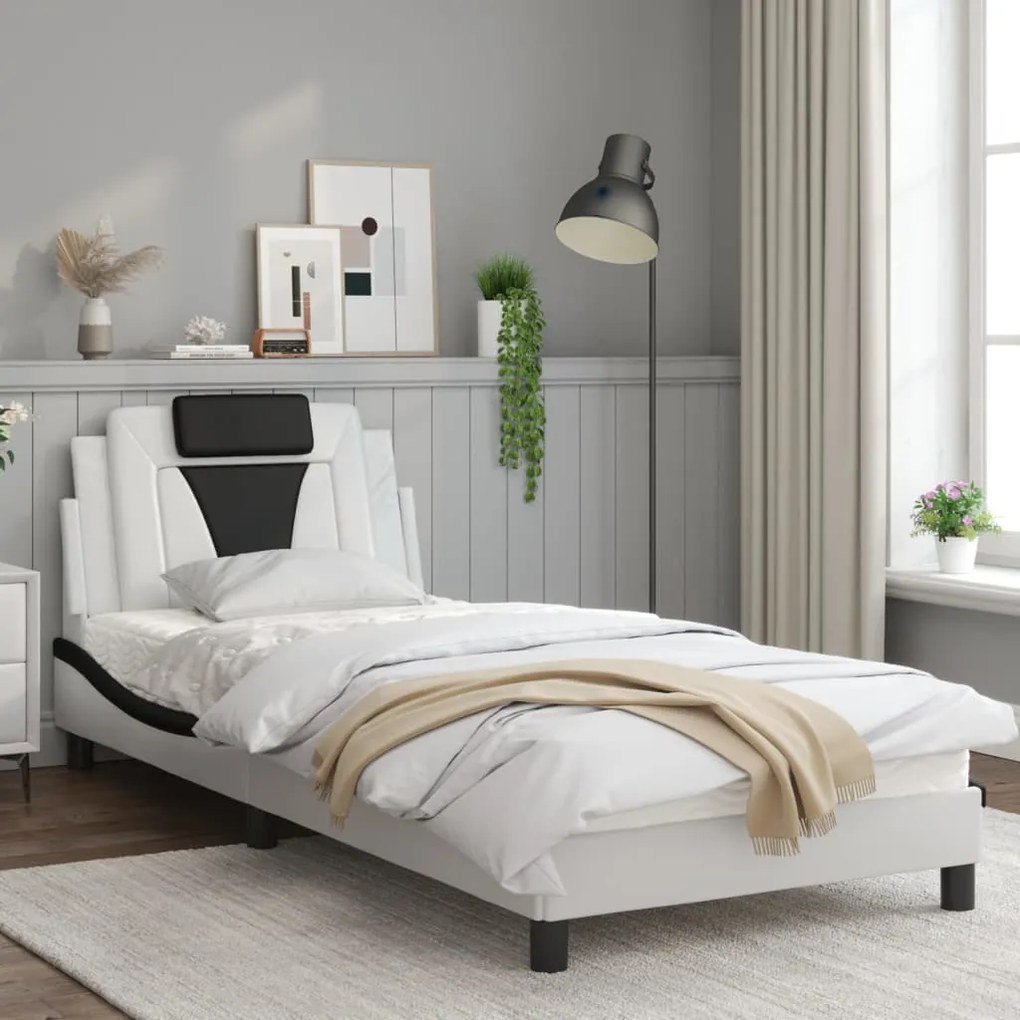 Giroletto con testiera nero e bianco 90x190 cm in similpelle
