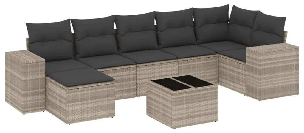 Set divano da giardino 8pz con cuscini grigio chiaro polyrattan