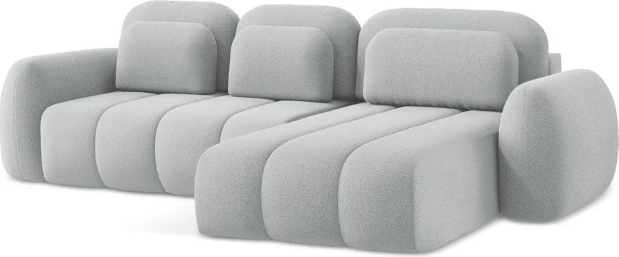 Divano angolare grigio chiaro allungabile/con contenitore (con penisola a destra/con chaise lounge) con rivestimento in bouclé Pele – Makamii