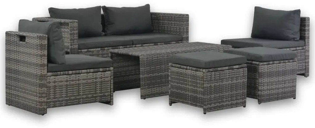 Set divani da giardino 6 pz con cuscini in polyrattan grigio