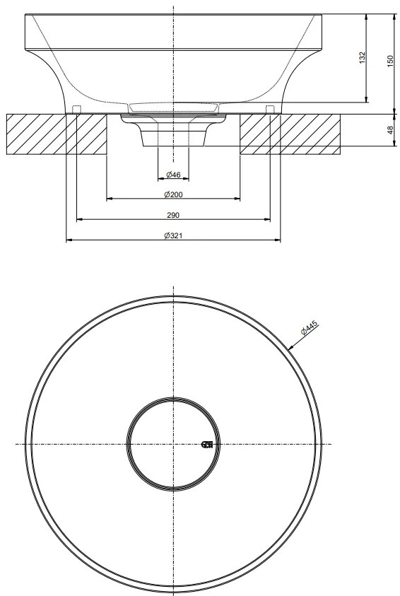 Lavabo da appoggio 445 mm senza troppopieno in cristalplant 521 bianco Origini 66601 Gessi