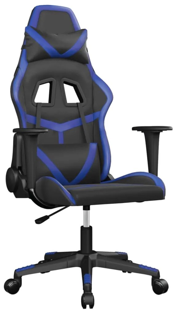 Sedia da gaming massaggiante nero e blu in similpelle