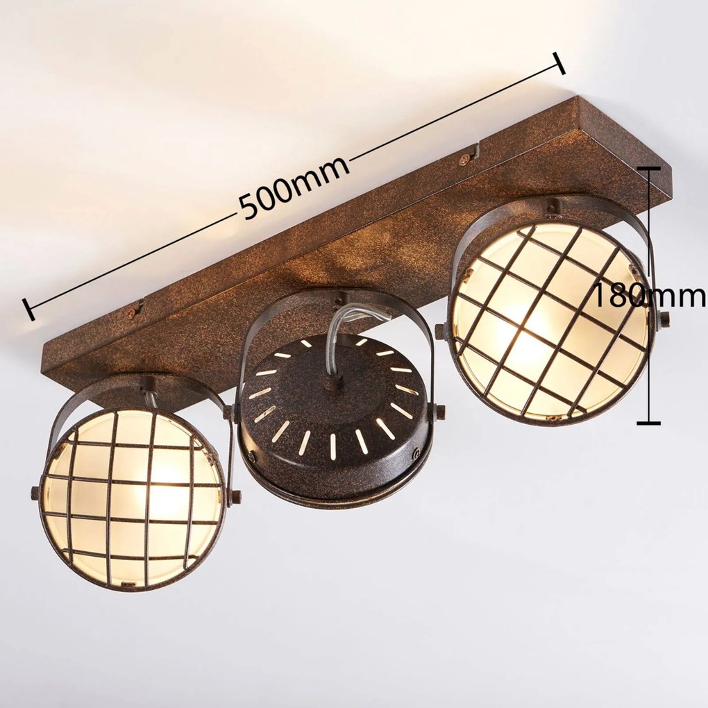 Lindby fatto Tamin, 48 cm, color ruggine, a 3 luci, vetro Tamin Lindby, dimmerabile, Marrone / Ruggine, Soggiorno / Sala da pranzo, Metallo, Industriale, Faretto