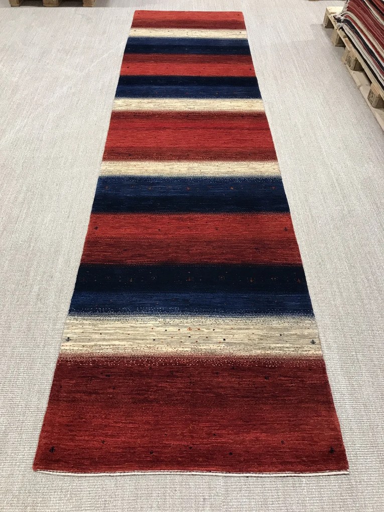 Loribaft Tappeto 390 x 100 Rosso (Iran) Annodato A Mano