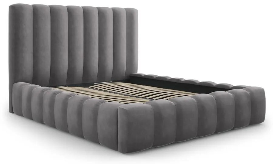 Letto matrimoniale imbottito grigio con contenitore con griglia 160x200 cm Kelp - Micadoni Home
