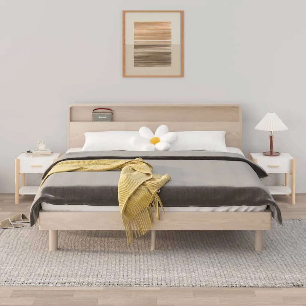 Tavolini Da Letto 2pz Bianchi 42x38x45 Cm İn Legno Multistrato /