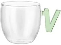 Tazzina caffè lettera V verde in vetro borosilicato, 150 ml