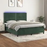 Letto a Molle con Materasso e LED Verde Scuro 160x200cm Velluto 3136074