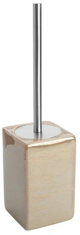 Portascopino WC Beige in Ceramica e Manico Acciaio Inox Cuba
