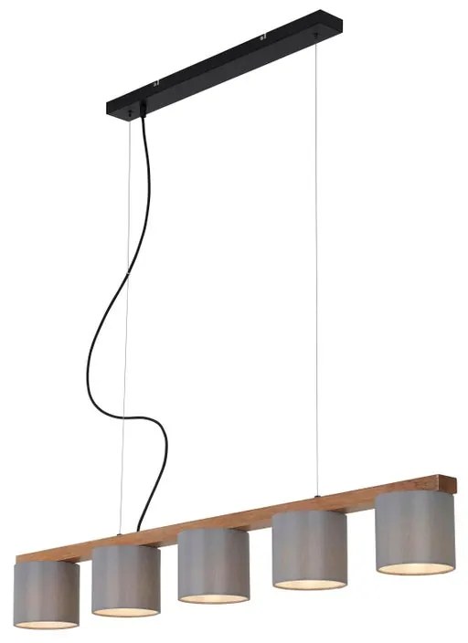 Lampadario Design Wood&Style grigio paralume grigio 5x E14 Ø110cm BRILONER