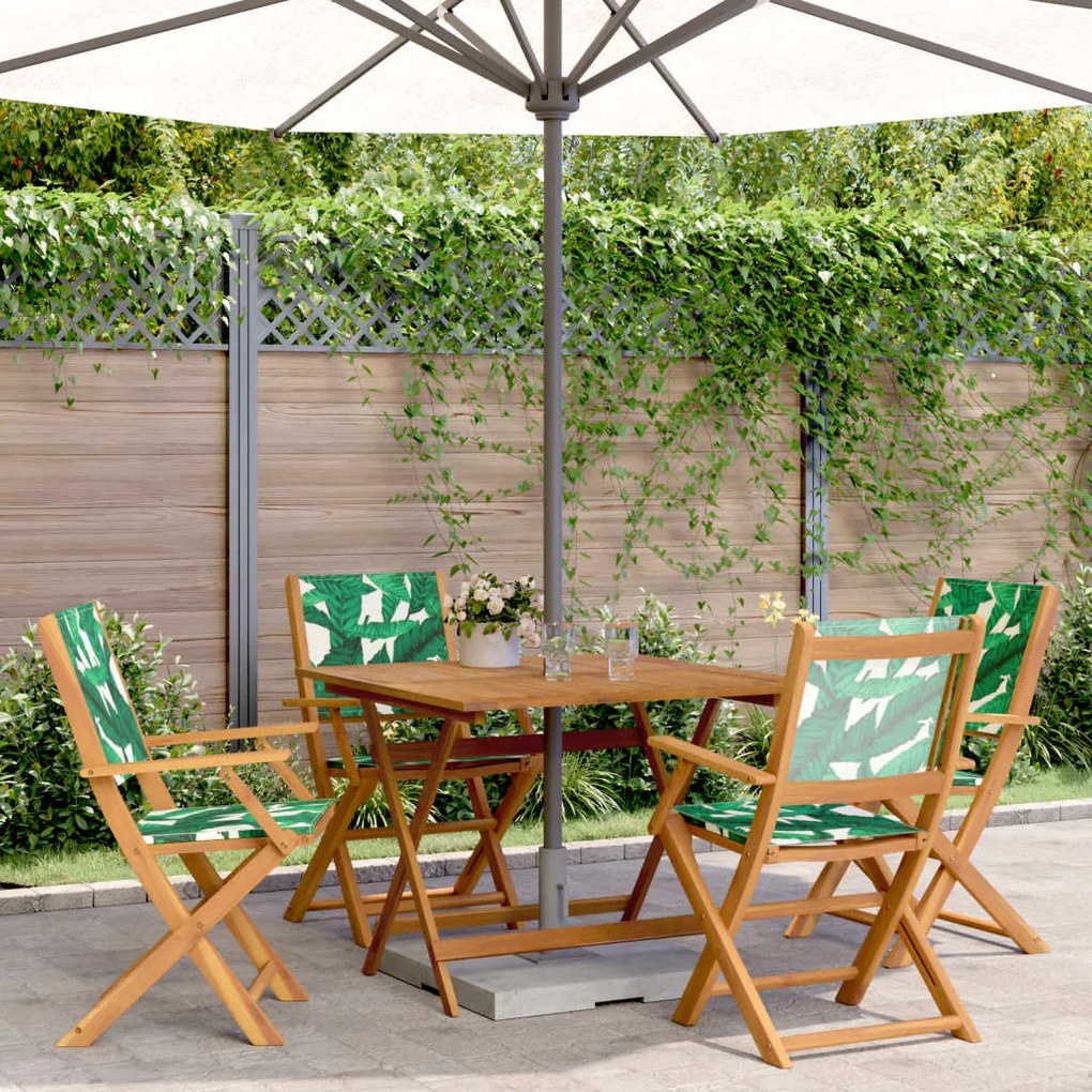 Set Pranzo Da Giardino 5 Pz Foglie İn Tessuto E Legno Massello /
