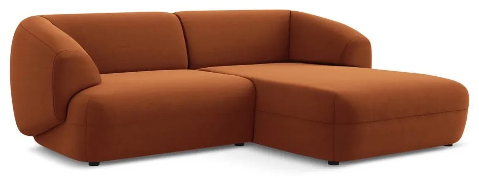 Divano angolare arancione (con penisola a destra) con rivestimento in velluto Moana – Makamii