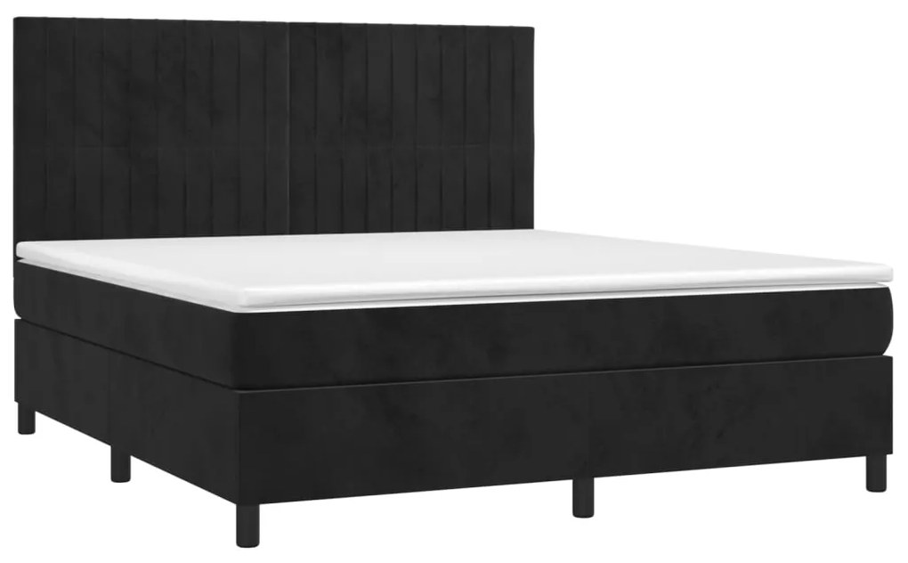 Letto a molle con materasso e led nero 180x200 cm in velluto