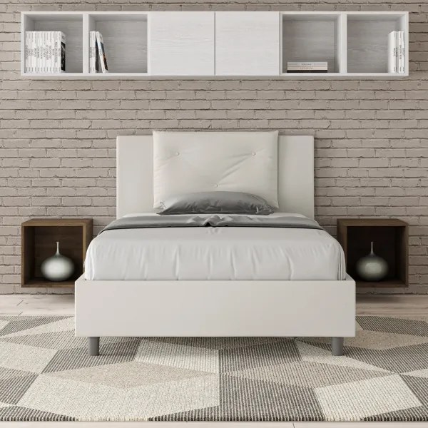 Letto senza rete imbottito 120x210 similpelle bianco Appia