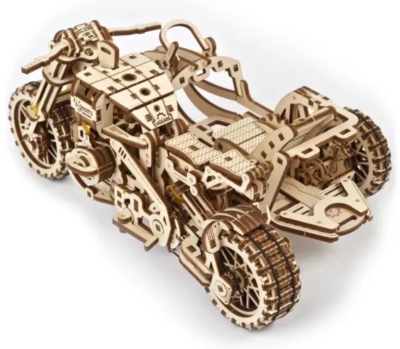 Ugears - 3D puzzle meccanico in legno Moto scrambler con carrello
