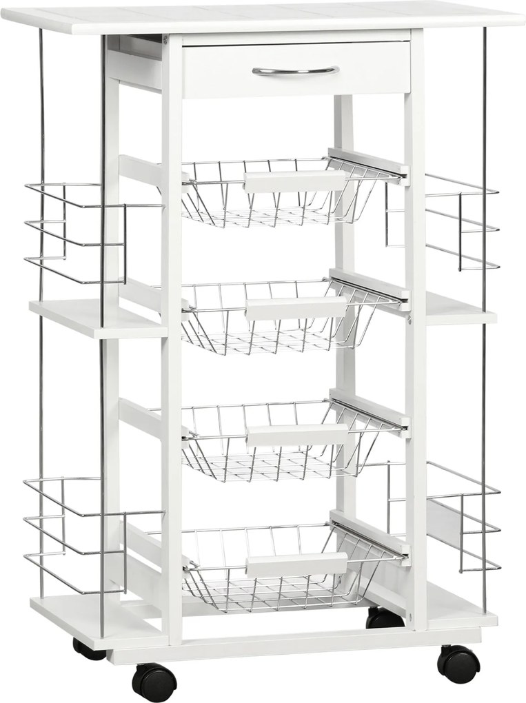 Carrello da Cucina con Ripiani e Cassetto Piano di Lavoro in Ceramica 57x37x83 cm...