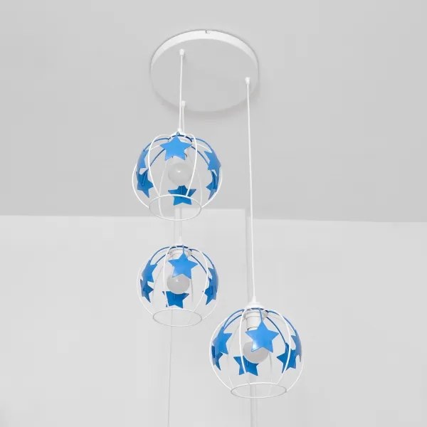 Lampadario a sospensione per bambini STARS 3xE27/15W/230V blu/bianco