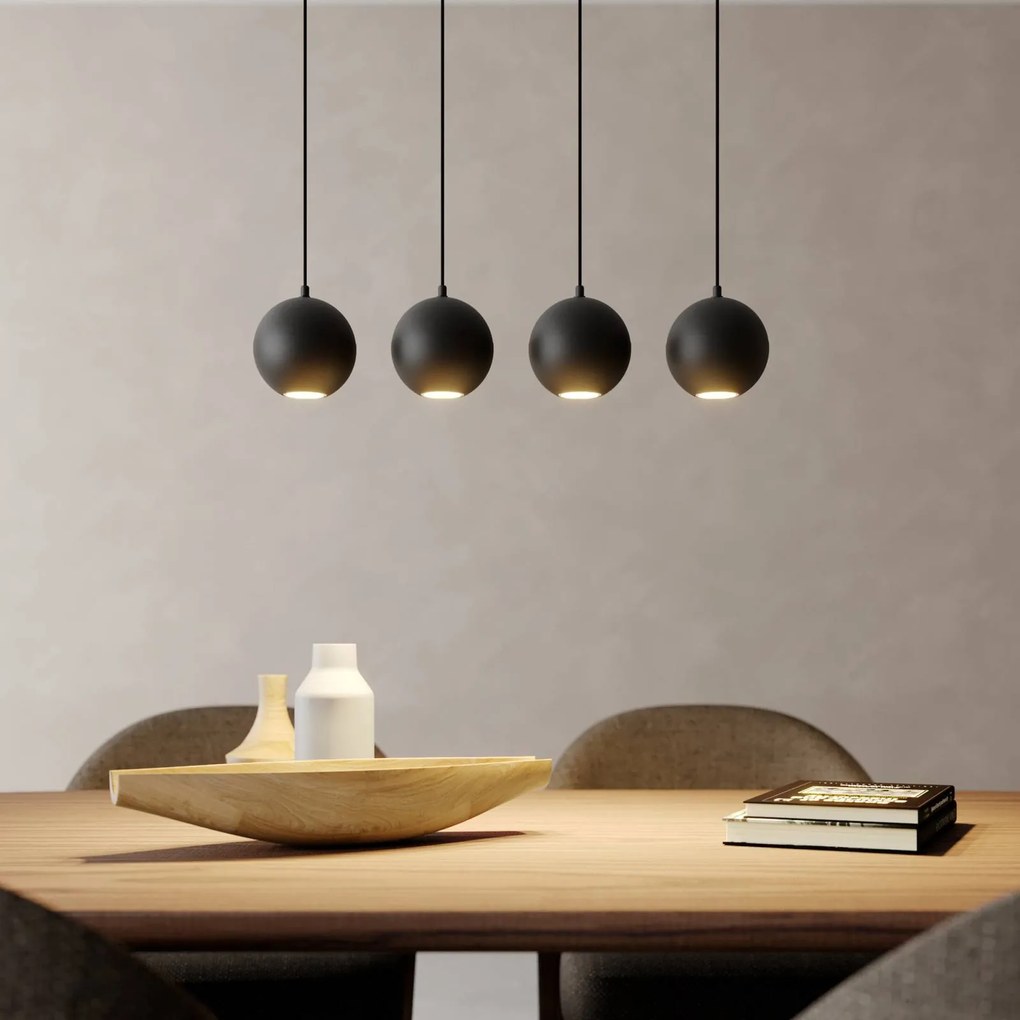 Lampada a sospensione Midnight in nero 4 luci lunga HELAM, Nero, Soggiorno / Sala da pranzo, Metallo, Moderno