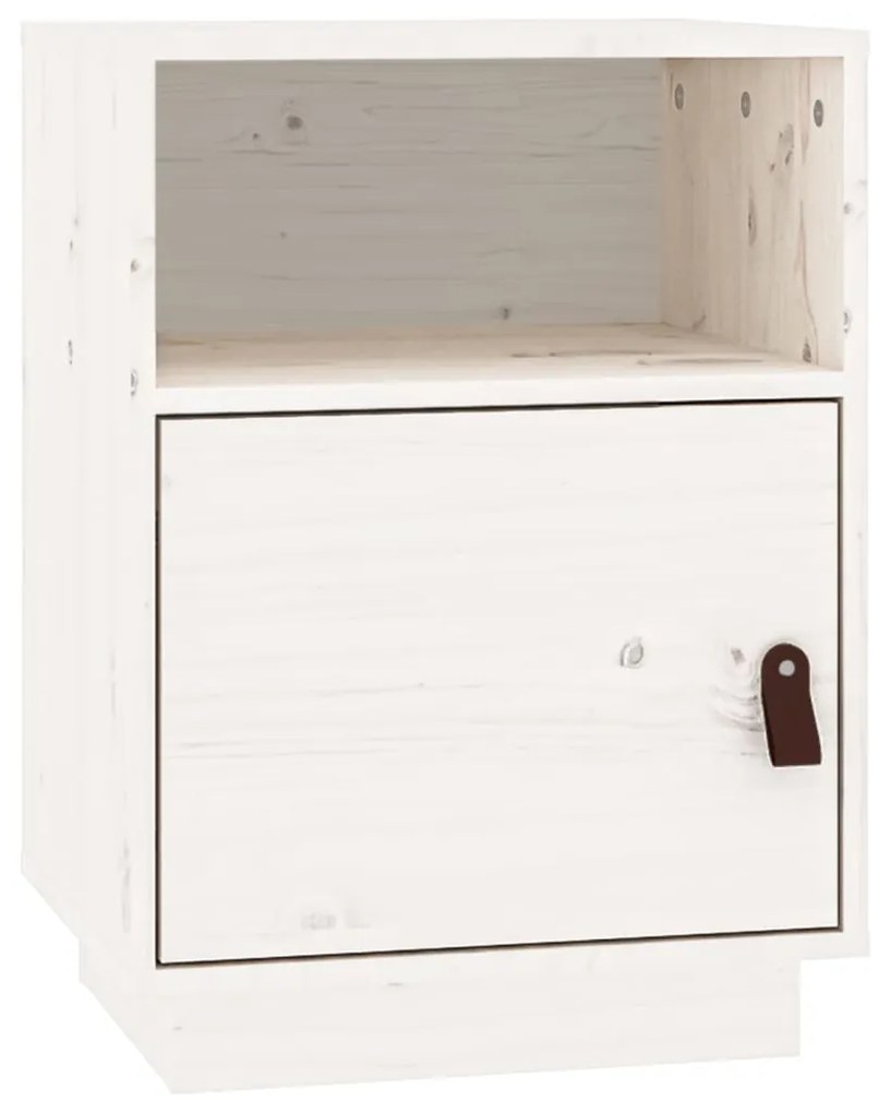 Comodino Bianco 40x34x55 cm in Legno Massello di Pino