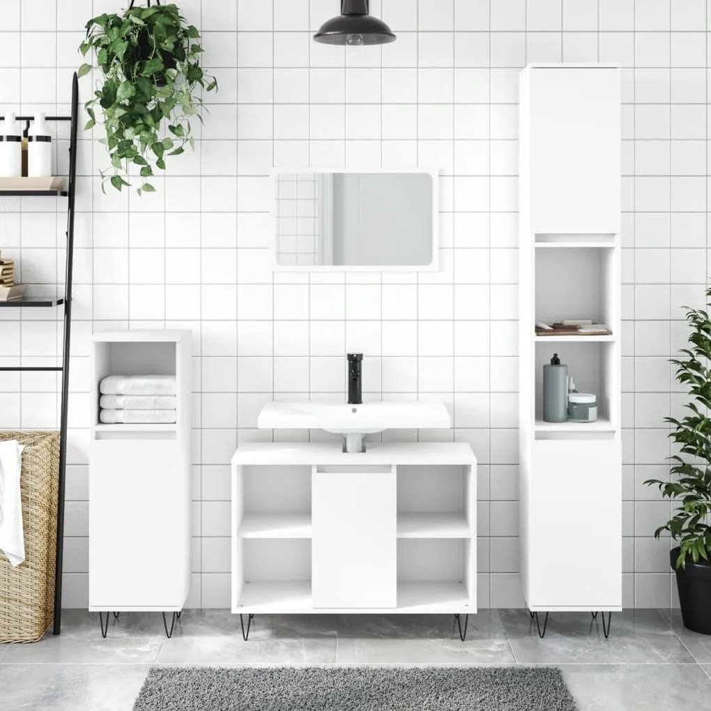 Set Mobili Da Bagno 3 Pz Bianco İn Legno Multistrato /