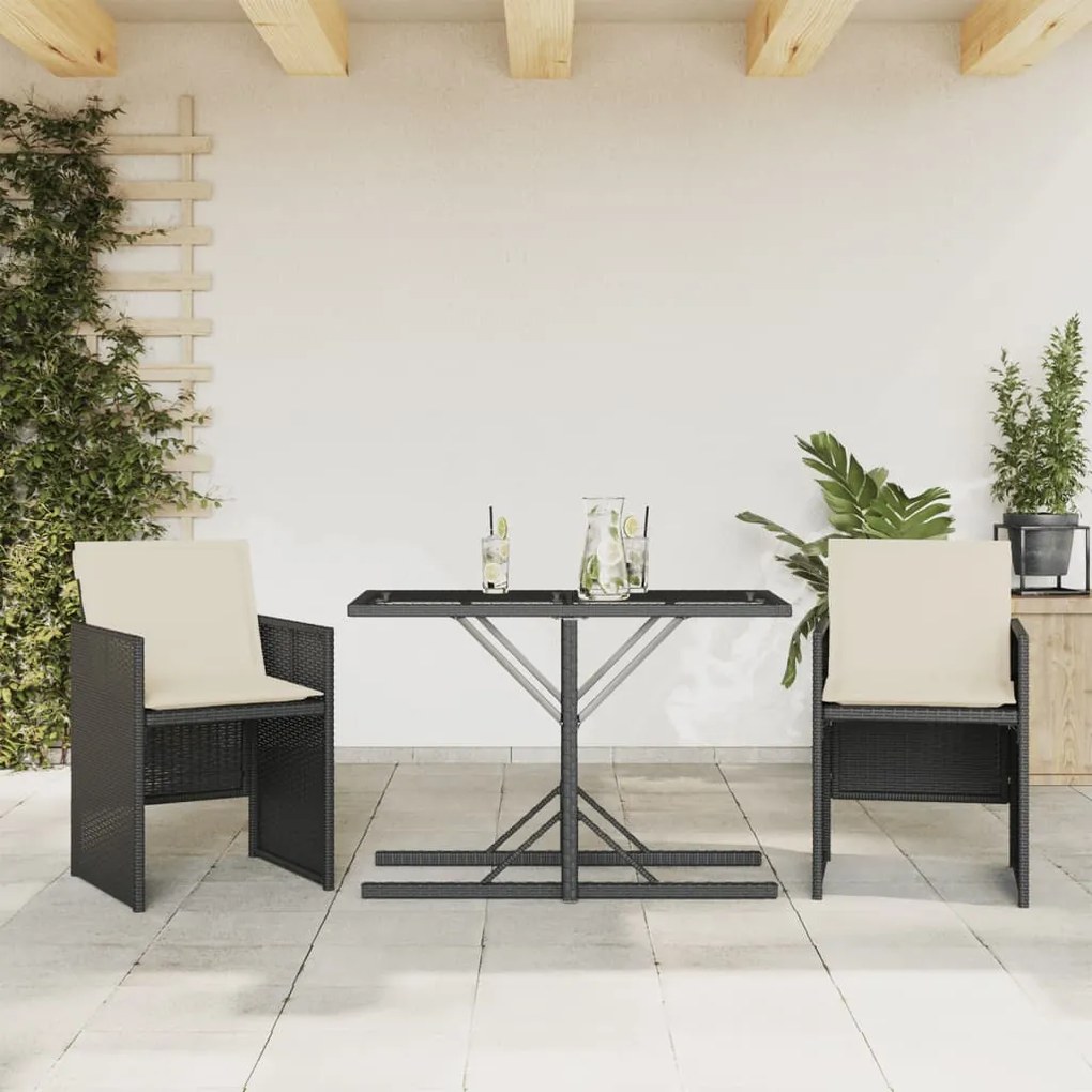 Set Da Bistrò 3 Pz Con Cuscini Nero İn Polyrattan /
