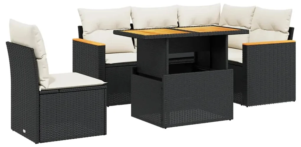 Set divano da giardino 6 pz con cuscini nero in polyrattan