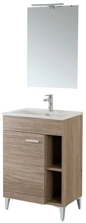 Mobile bagno a terra 60 cm rovere tropea con 1 anta lavabo e specchio Martha