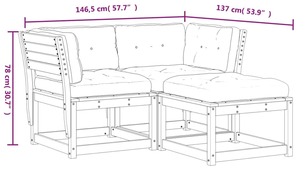 Set Divani Giardino 3 pz con Cuscini Marrone Cera Massello Pino