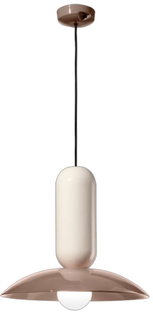 Lampadario Vintage Decò Pau Ceramica Crena E Moka 1 Luce E27