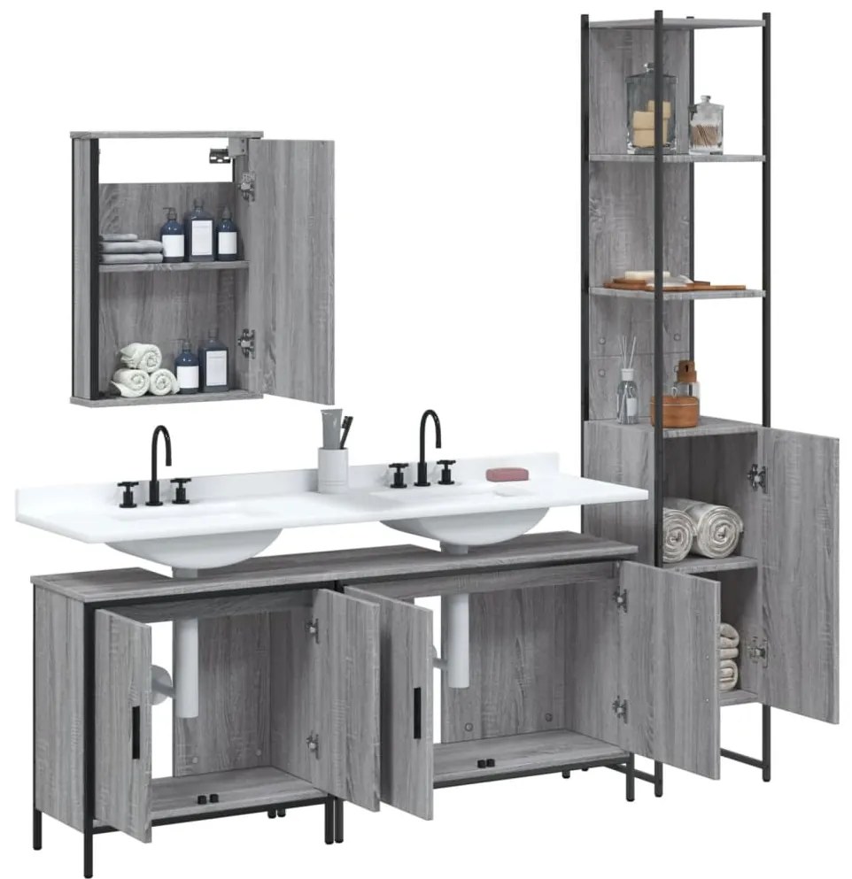 Set mobili da bagno 4 pz grigio sonoma in legno multistrato