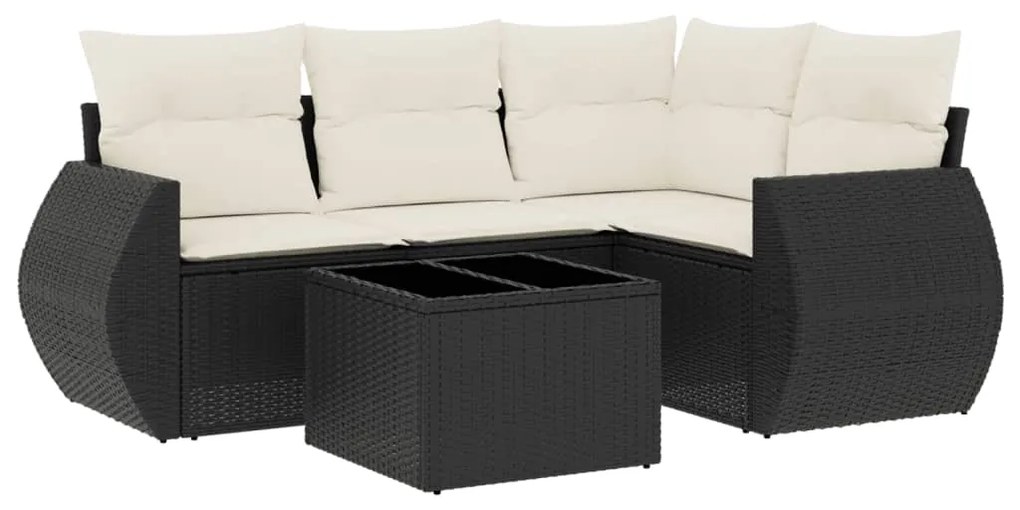 Set Divani da Giardino 5 pz con Cuscini in Polyrattan Nero