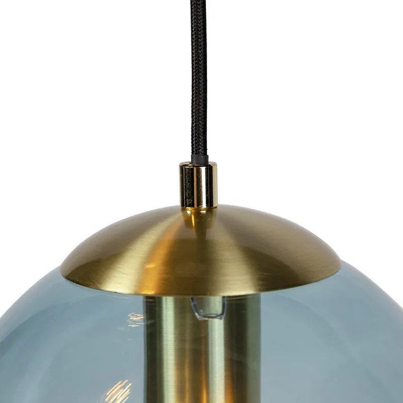Lampada a sospensione Art Déco in ottone con vetro blu - Pallon