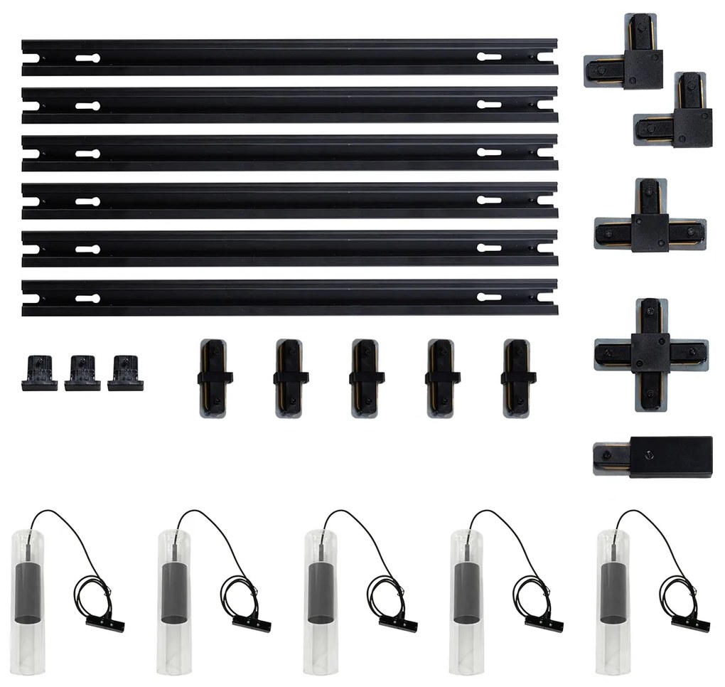 Sistema di illuminazione su binario moderno con 5 luci a sospensione color canna di fucile monofase - Iconic Lloyd
