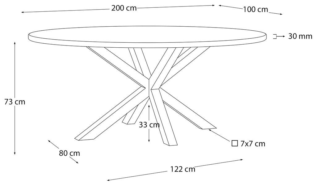 Kave Home - Tavolo ovale Argo di legno massello di acacia e gambe in acciaio inossidabile Ã˜ 200 100 cm