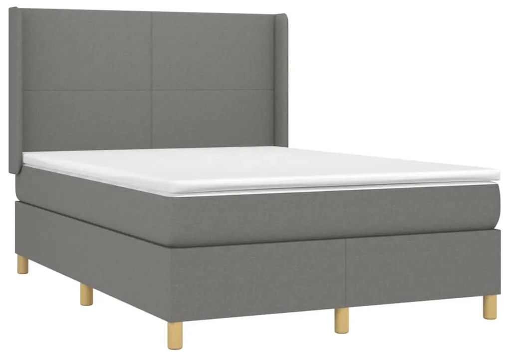 Letto a molle materasso e led grigio scuro 140x190cm in tessuto