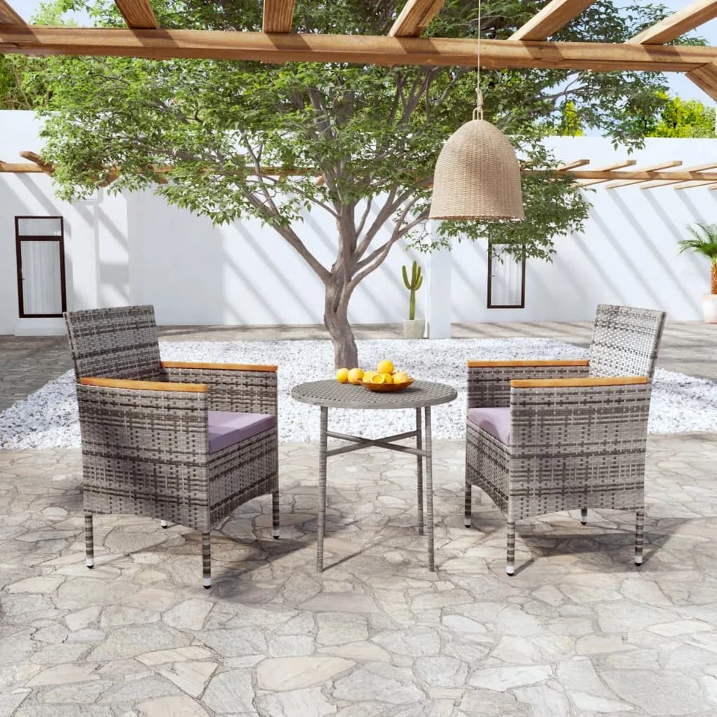 Set Mobili Da Pranzo Per Giardino 3 Pz İn Polyrattan Grigio /