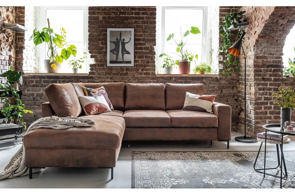 Divano letto angolare in similpelle marrone (angolo sinistro) Lofty Lilly - Miuform