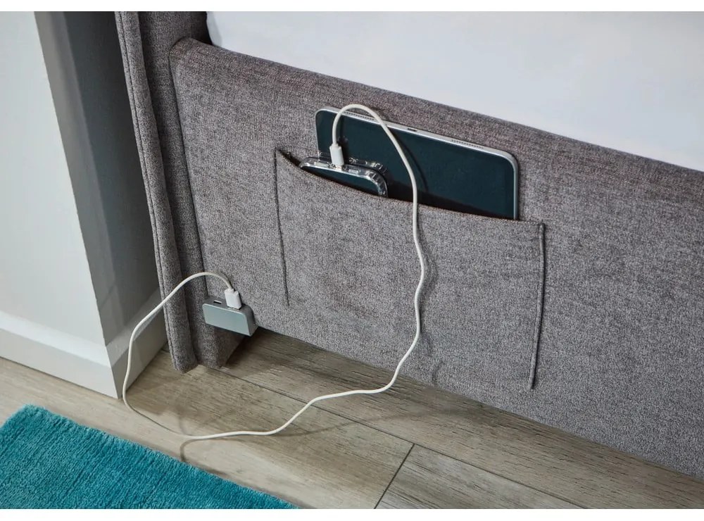 Letto da bambini con sponde grigio imbottito con contenitore con rete inclusa 140x200 cm Fun – Meise Möbel