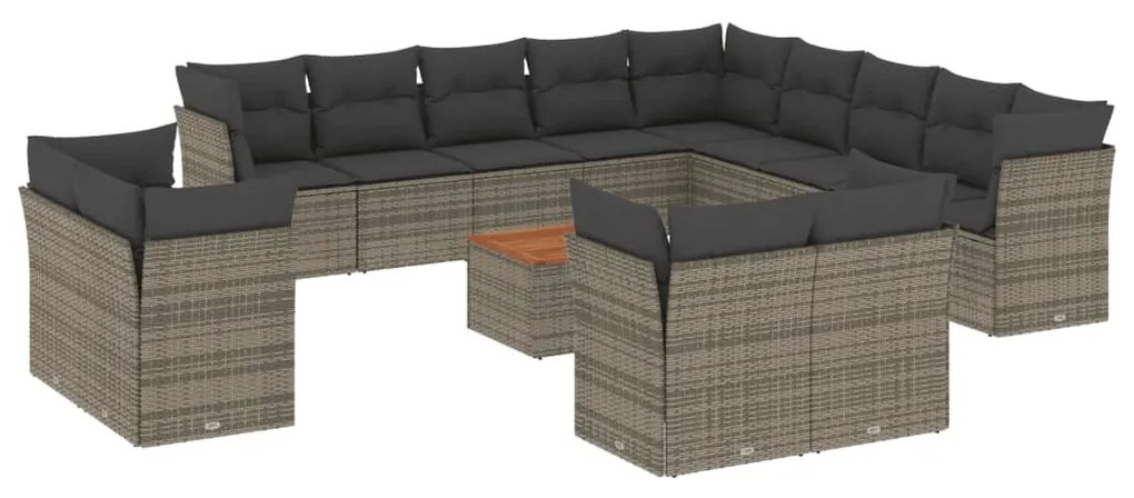 Set divani da giardino 14pz con cuscini in polyrattan grigio