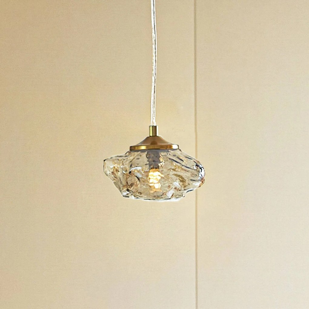 Lampada a sospensione Lindby Piatra, ambra/ottone, vetro, 15,5 cm